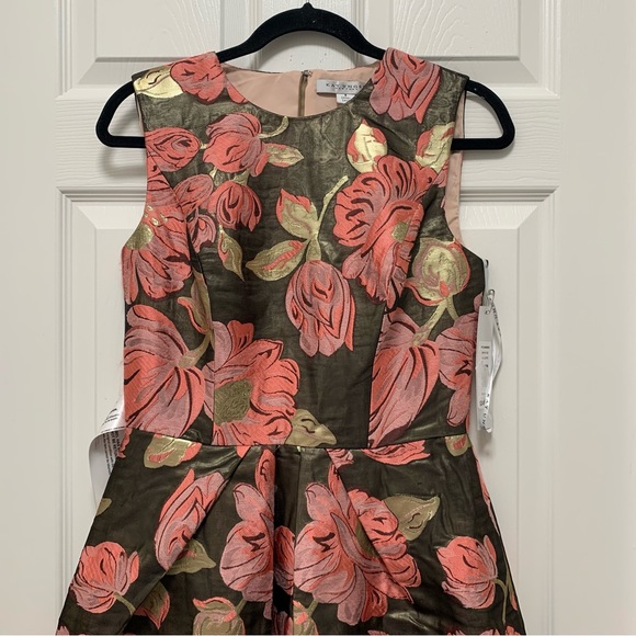 NWT KAY UNGER Anna Floral Print Sleeveless Crew Neck Pleated Tea Midi Dress - Picture 5 of 12